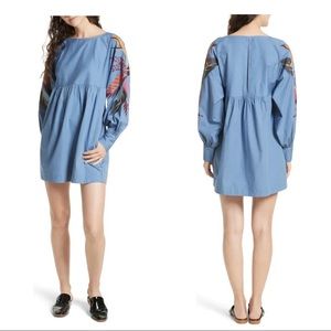 Free People moni obsessions mini dress embroidered sleeve oversized women's S